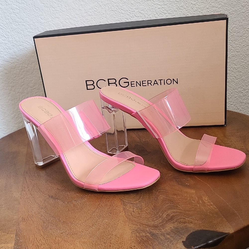 BCBGeneration Pink Clear Strap Heels